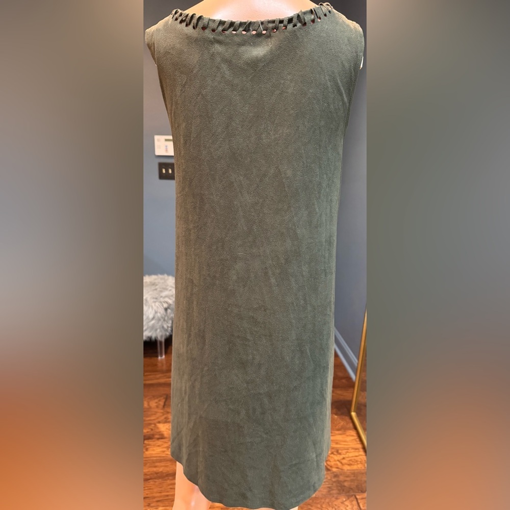 The Impeccable Pig Olive Cotton Blend Shift Dress Braided Cutout Boho M - Picture 2 of 7